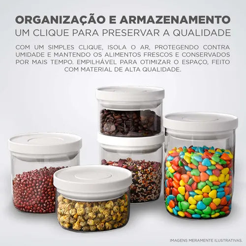 Pote Mantimentos Hermético Vidro Fechamento Pressão 1 Litro Transparente