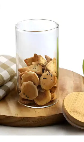 Kit 10 Potes De Vidro Herméticos Com Tampa De Bambu Condimentos Alimentos Mantimentos Organizador 600ml