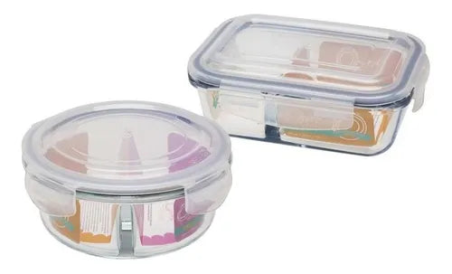 Conjunto De 2 Potes Herméticos De Vidro Com Divisórias Transparente Oxford 77863