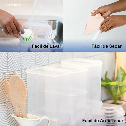 Cadencia Kit 15 Potes Herméticos Mantimentos Quadrado Cozinha Tampa Trava