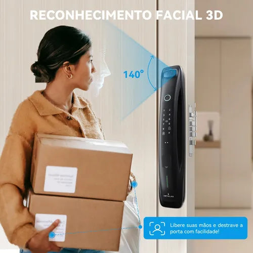 Fechadura Digital Reconhecimento Facial 3d C/ Câmera E App