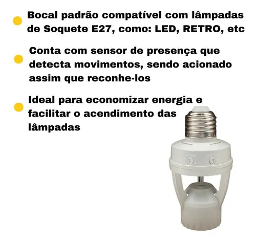 Sensor De Presença Com Fotocélula Para Lâmpada Soquete E27
