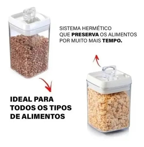 Kit 4 Potes Herméticos Acrílico Quadrado Com Tampa Preta Cor Transparente