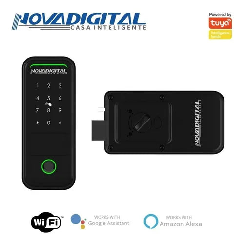 Fechadura Inteligente Eletrônica de Sobrepor Wi-fi Novadigital SM-07 Com Biometria Sem Maçaneta Cor Preto