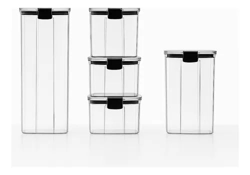 Kit 5 Potes Herméticos Para Mantimentos Acrílico Empilhável