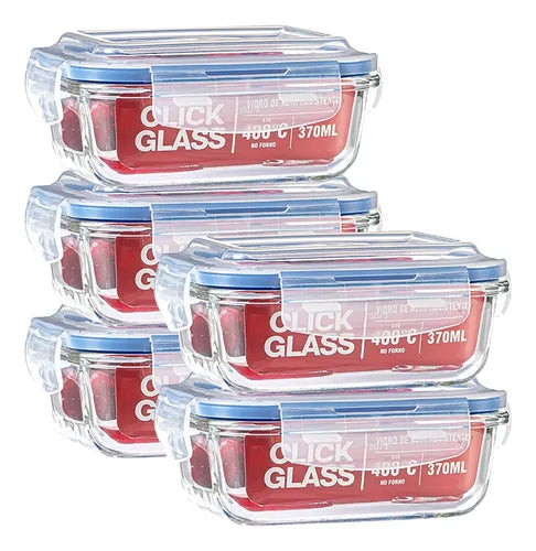 Kit Premium Click Glass 5 Potes De Vidro 100% Herméticos Cor Transparente