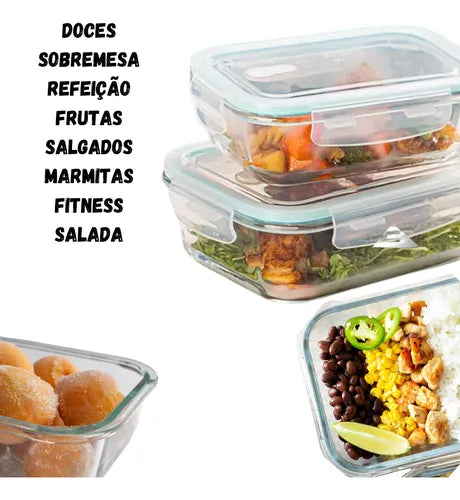 Conjunto 5 Pote Vidro Hermético Marmita Tampa Plástico 370ml