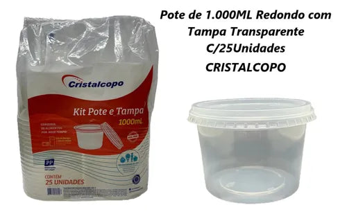 Pote Descartável Redondo 1000ml Freezer Microondas 25 unidades Cor Transparente