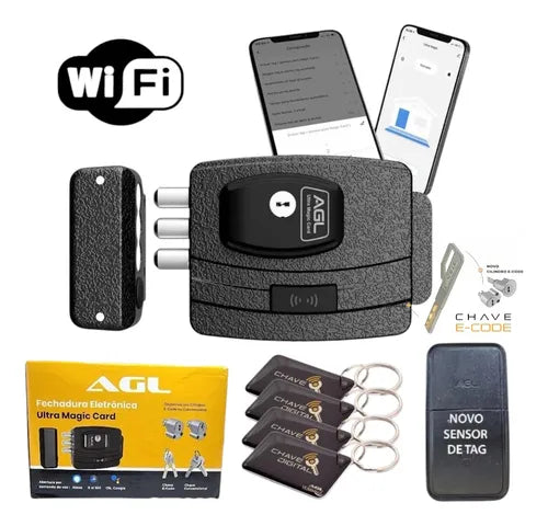 Fechadura de Portao Wifi Agl Ultra Magic Card Chave Ecode Preto