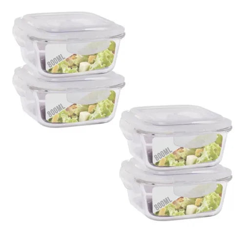 Conjunto 4 Pote Vidro 800ml Hermético Marmita Tampa 4 Travas