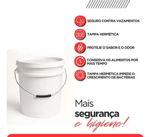 Kit 2 Balde 20l Plástico Atóxico Alimentício Tampa Hermética