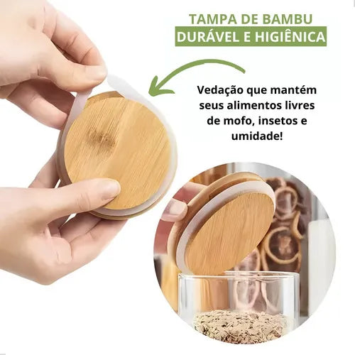 Kit 2 Potes Hermético Luxo De Vidro Para Alho E Sal