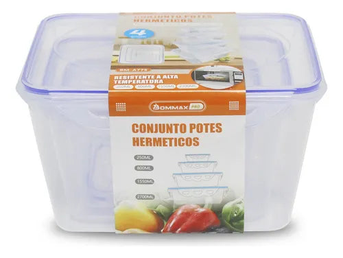 Kit 4 Potes Herméticos Tapoer Com Trava E Vedação Geladeira Cor Azul