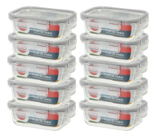 Pote Hermético De Vidro - Marmita 420ml - Kit C/ 10 Unidades Cor Vermelho