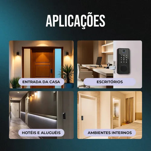Fechadura Eletronica Digital Sobrepor Com Biometria Senha Cartão Chave Abre Com Aplicativo Wifi Tuya Voz Portugues Porta Madeira espessura entre 35mm e 50mm Cor Preto Ekaza T328