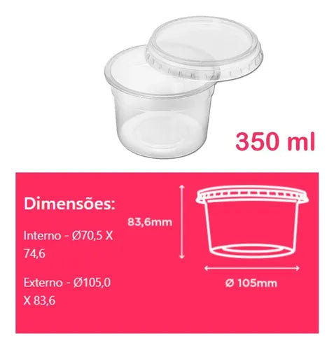 Pote Redondo Descartável 350ml Tampa Microondas Freezer 24un Cor Transparente