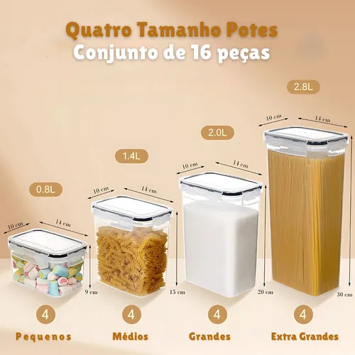 Kit 16 Potes Herméticos Para Mantimentos E Alimentos