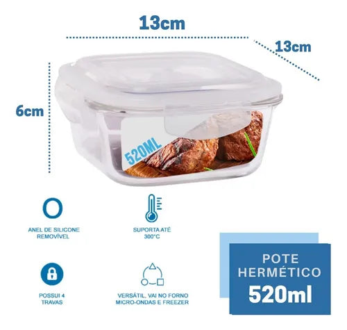 Conjunto 10 Potes De Vidro 520ml Hermético 4 Travas Marmita Cor Transparente