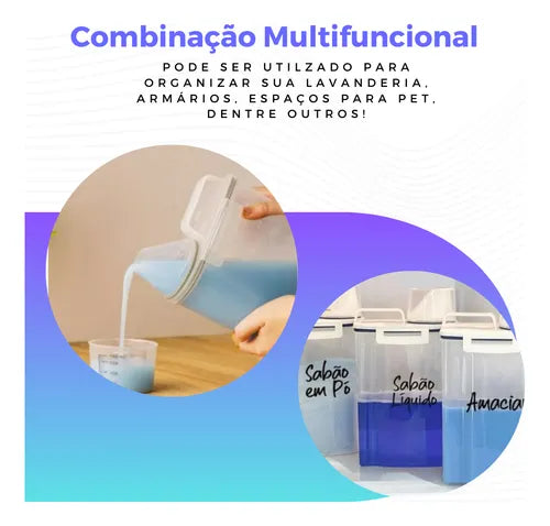 Kit 4 Potes Herméticos 2 Litros Copo Dosador Porta Sabão Pó