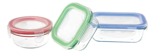 Conjunto 3 Potes De Vidro Com Tampa Hermética 150ml/170ml Cor Transparente