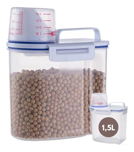 Pote Hermetico Para Cereais C/ Bico E Copo Dosador 1,5kg Cor Transparente
