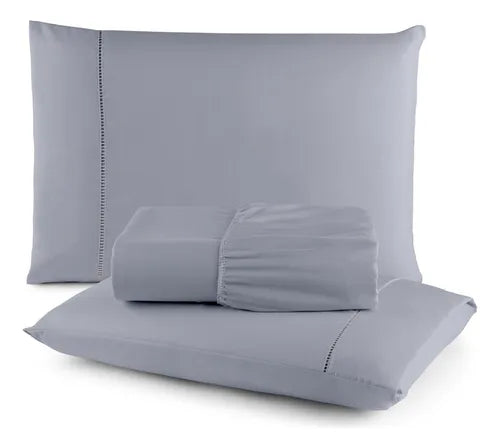 Jogo De Lençol Para Cama Casal Super King Size 400 Fios Cor Azul-marinho Desenho Do Tecido Liso Detalhe Ponto Palito