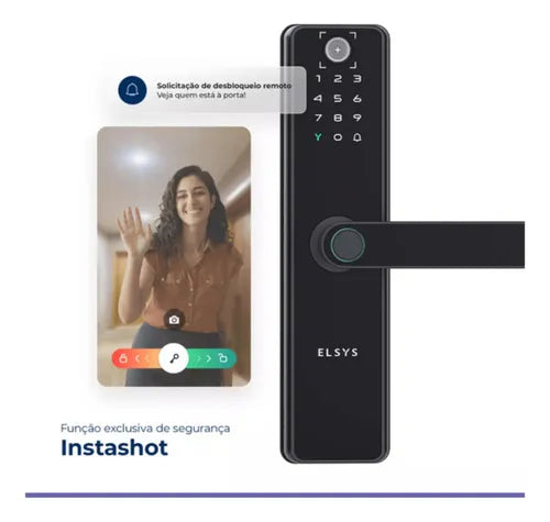 Fechadura Digital Sax De Embutir C/ Câmera Smart Wi-fi Elsys Preta