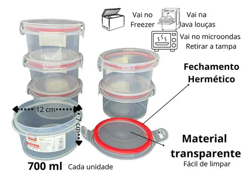 Kit Potes Vasilhas Marmita Fit Redondos 6 Unidades