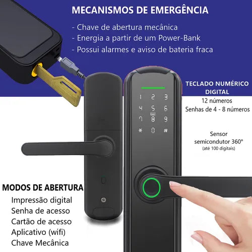 Fechadura Eletronica Digital Com Biometria App A5 Tuya Wi-fi