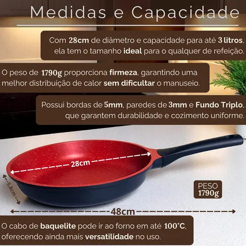 Frigideira Antiaderente Cerâmica 28cm Com Tampa Compatível Com Fogão A Gás E Indução Aristus - Preto-vermelho