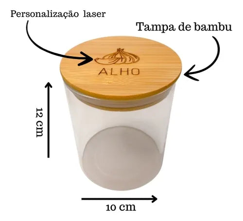 Kit 2 Potes Hermético Luxo De Vidro Para Alho E Sal