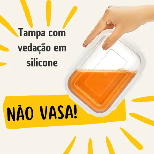 Kit 2 Potes Vidro Hermético Marmita Com 4 Travas 620ml