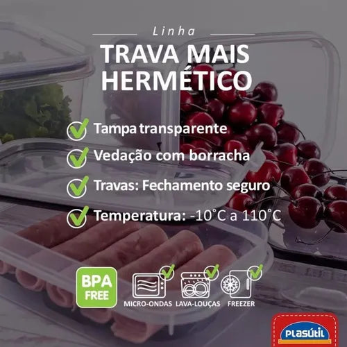 Kit 3 Potes Porta Frios Queijo Presunto Hermético Empilhavel