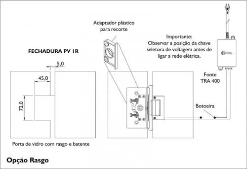 Fechadura Pv90 1r Af B vidro alvenaria abertura P/ Fora 12V inox HDL