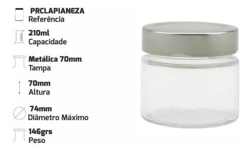12 Potes De Vidro Pianezza 210ml Com Tampa Alta Dourada Cor Tampa Dourada