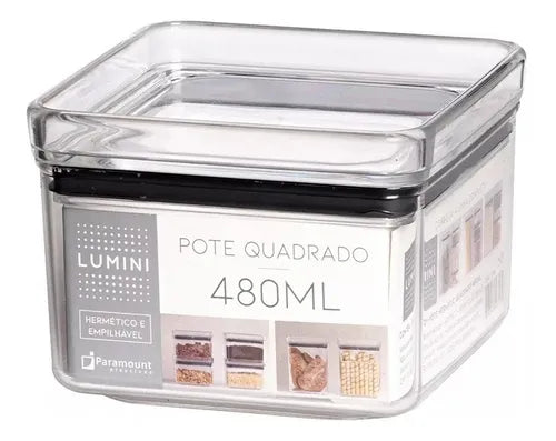 Pote Hermético Lumini Quadrado Alimentos Empilhável 480ml Cor Transparente