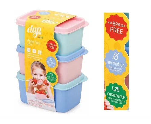 6 Potes Herméticos Infantis Kids 250ml Bpa Free - Envio Já