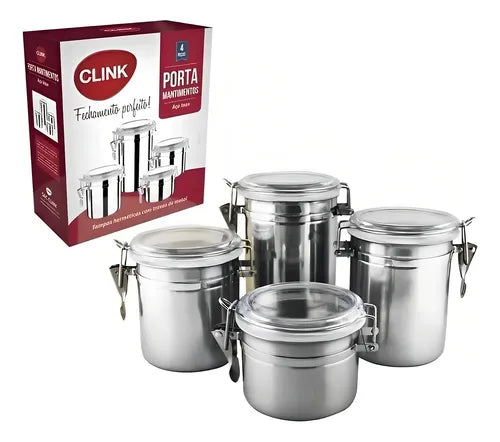 Conjunto 4 Potes Hermético Inox Mantimentos Vedação Premium