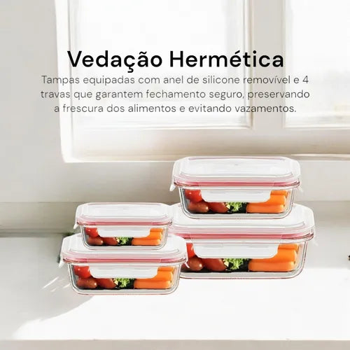 Potes Vidro Hermético Retangular 370ml 630ml 1040ml 1500ml
