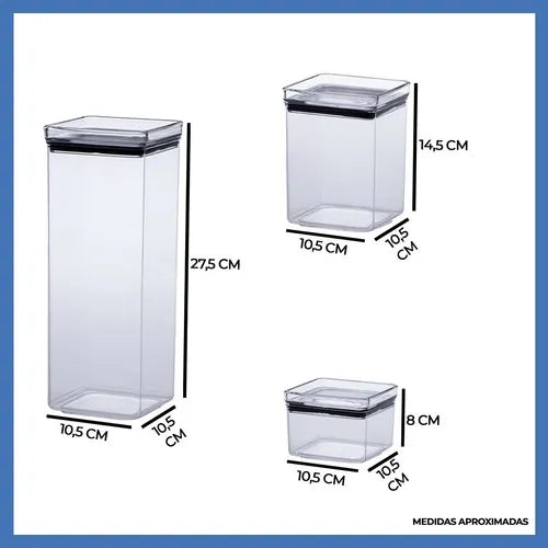 Kit 16 Potes Quadrado Porta Mantimentos Hermético Paramount Cor Transparente