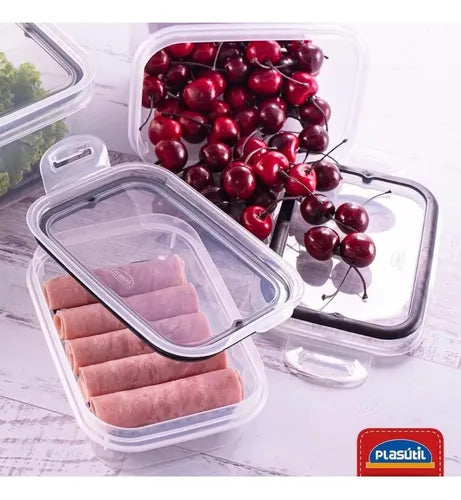 Kit 3 Potes Porta Frios Queijo Presunto Hermético Empilhavel
