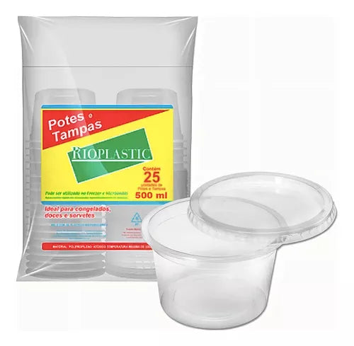 Pote Descartável Redondo C/ Tampa Transparente 500ml - 25un