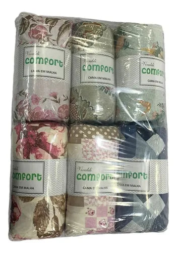 Jogo De Cama Lençol Casal Super King 3 Peças Malha 2,03x1,93 Cor Diversos Desenho Do Tecido Estampado