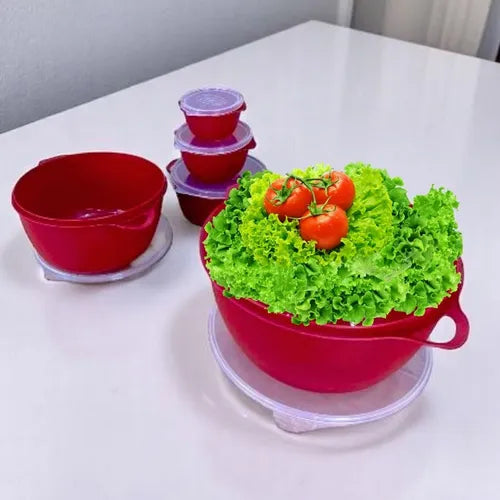 Kit 5 Vasilhas Bowl Plástica Pote Alimento Tampa Saladeira