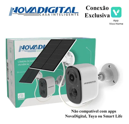 Câmera Inteligente Wifi Novadigital Externa Bateria Solar HD Nuvem IA IP Alexa APP Exclusivo Vico Home