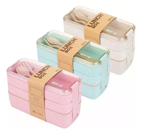 Marmita Fitness Lunch Box 900ml 3 Divisórias Cor Azul