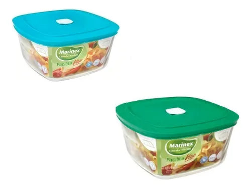 Jogo 2 Potes Vidro Marinex Facilita Vap Quadrado 2 Litros