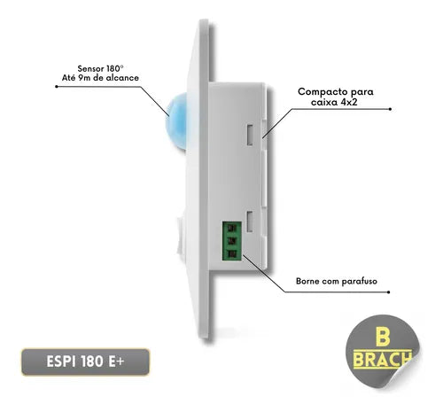 Sensor De Presença P/ Iluminaçã De Embutir 4x2 Espi 180 E+
