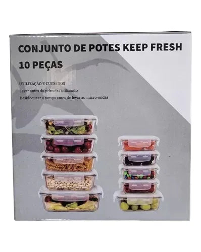 Conjunto 10 Potes Vidro Keep Fresh Hermético Transparente