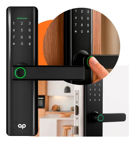 Fechadura Digital Eletrônica Biométrica De Sobrepor Altuspro Senha Cartão E Impressão Digital Smart Inteligente Para Casa Apartamento Cor Preto